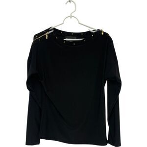 Frank Lyman Womens Shirt Top Stretchy Size 8 Black Long Sleeve Studded